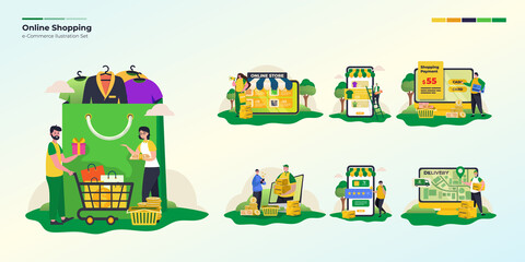 Obraz premium Shopping online mobile application illustration collection set