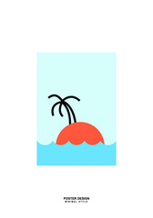 beach and wave painting for poster design. pretty simple drawing for decorating a minimalist room. summer season in minimal painting for decoration.