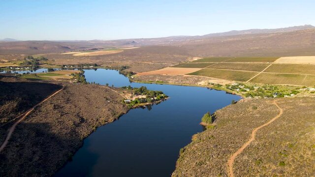 Aerial view of Bulshoekdam Dam Cederberg outdoor fun, Western Cape, South Africa.