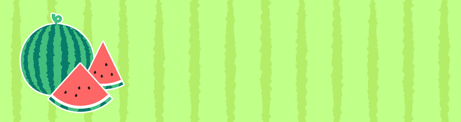 まるごと、スライス西瓜と西瓜の皮の模様背景のシンプルなイラストバナー