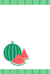 まるごと、スライス西瓜と西瓜の皮の模様背景のシンプルなイラストポストカード