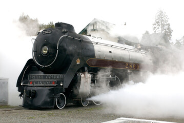 The Royal Hudson, a steam powered train locomotive engine.  Squamish BC, Canada.