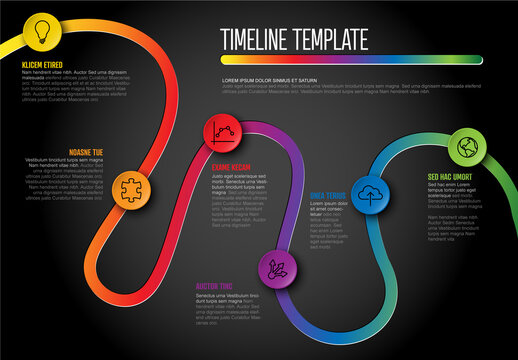 Dark Infographic Curved Timeline Layout