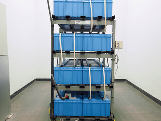 Battery room in power plant for back up emergency case with closed up high resolution 50M pixel concept which customer can use for large.