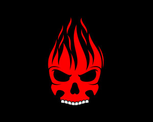 Skull head with fire flame vector illustration