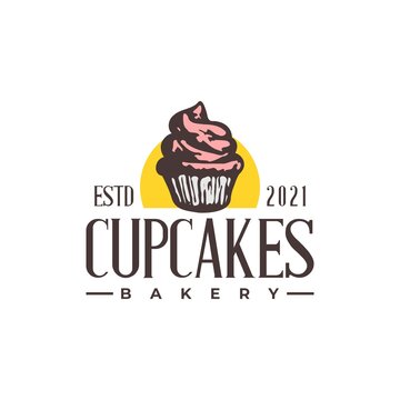 vintage logo for vintage logo for bakery business with image of a cupcake.vintage logo for bakery business with an illustration of a cupcake.