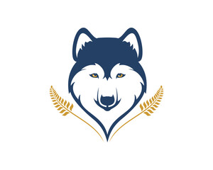 Wolf head with wheat beside