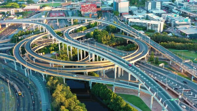 Aerial View Of The Inner City Bypass & Airport Link Toll Road, Brisbane City, Queensland, Australia.