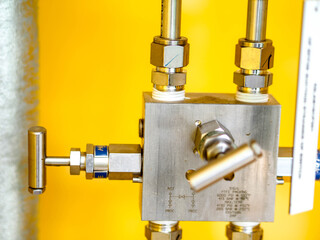 Block valve or manifold valve of pressure transmitter for apply in industrial zone at power plant.