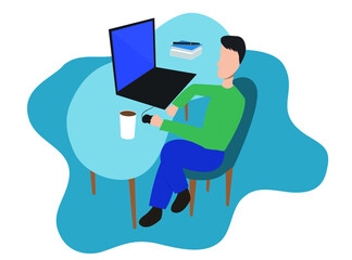 man have working on computer,workspace and desk concept vector.
