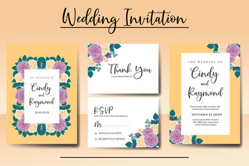 Wedding invitation frame set, floral watercolor Digital hand drawn Rose Flower design Invitation Card Template