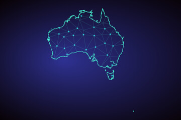 Map Australia from the contours network , luminous space stars of vector illustration - Vector