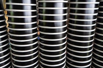 Paper cup of hot coffee mugs are upside down at the Cafe restaurant.