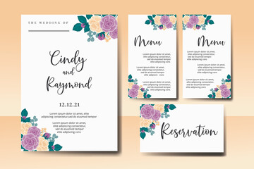 Wedding invitation frame set, floral watercolor Digital hand drawn Rose Flower design Invitation Card Template