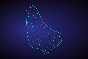 Map of Barbados from Polygonal wire frame low poly mesh, contours network line, luminous space stars, design sphere, dot and structure. Vector Illustration EPS10.
