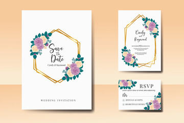 Wedding invitation frame set, floral watercolor Digital hand drawn Rose Flower design Invitation Card Template