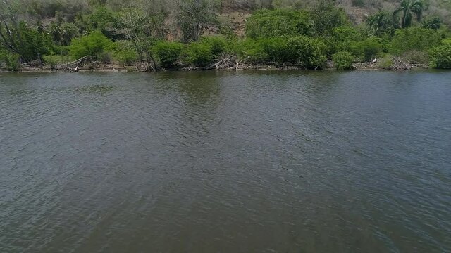 Soco river in Dominican Republic. Aerial flyback