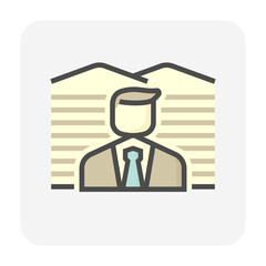 Real estate broker, agent or realtor vector icon. Consist of empty land, salesperson or person or man. Professional to sell, buy of real estate or real property. Also for developer, investor. 64x64 px