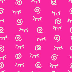Eyelashes cartoon with twirl round shape memphis style simple abstract seamless pattern design vector illustration.