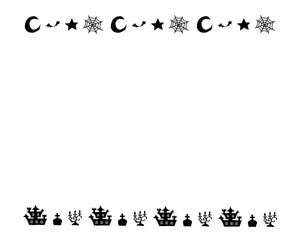 ハロウィンラインフレームイラスト（モノクロ）