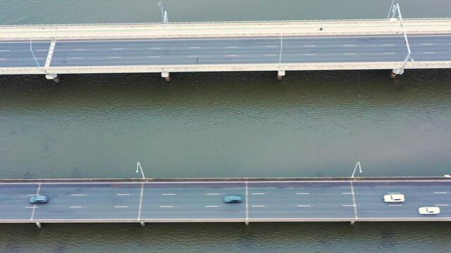 Aerial view of the Houghton Highway Bridge from Sandgate to Redcliff, Queensland, Australia.