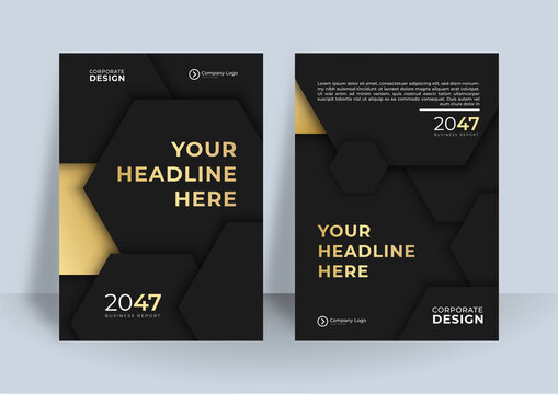 Vector black and gold design templates set. Modern luxury elegant trendy black gold business corporate cover design. Black abstract layer geometric illustration background for card, annual business