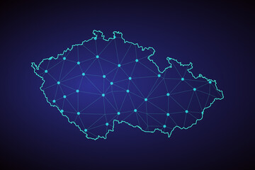 Abstract mesh line and point scales on dark background with Map of czech Republic. Wire frame 3D mesh polygonal network line, design sphere, dot and structure. communications map of czech Republic.