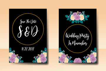 Wedding invitation frame set, floral watercolor Digital hand drawn Rose Flower design Invitation Card Template