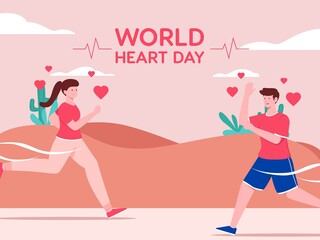 Vector illustration of a woman and a man running, for world heart day.