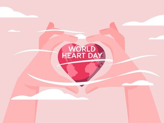 Vector illustration of a pair of hands holding a heart, for world heart day.