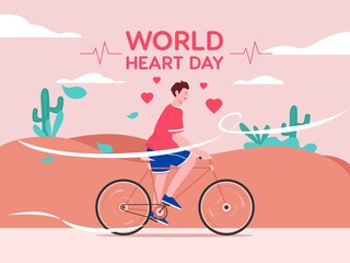 Vector illustration of a man cycling, for world heart day.