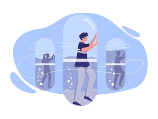 Vector illustration of several people trapped in a capsule, to commemorate the international day against drugs.