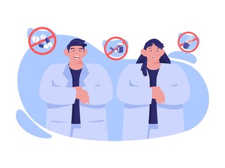 Vector illustration of male and female character say no to drugs, for international day against drugs.