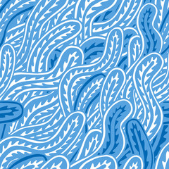 Seaweed seamless abstract vector pattern in blue colors. Ethnic style textile collection. Backgrounds and textures shop.