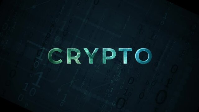 Intro with the word Crypto with green neon effects. Blockchain crypto currency digital encryption, digital money exchange, technology global network connections background concept. 4k video animation.