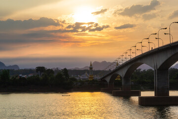 Fototapeta na wymiar Third Thai Lao friendship bridge at sunrise time, Nakhon Phanom
