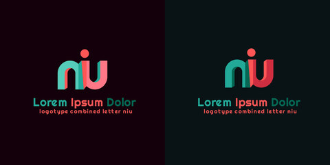 Fototapeta premium simple logotype combination letter n i and u isolated black and white background. usable vector logo design for business. industrial. technology company