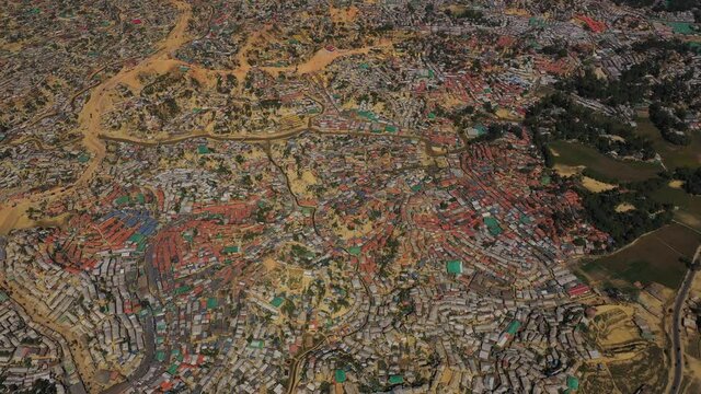 Aerial View Of A Huge Refugee Camp With Makeshift Houses Near Myanmar Border, Kutupalong Rohingya Camp Near Ukhia Town, Bangladesh.