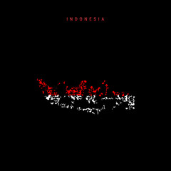 Fototapeta na wymiar Indonesia flag map, chaotic particles pattern in the Indonesian flag colors. Vector illustration