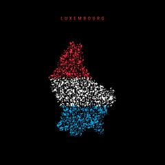 Obraz premium Luxembourg flag map, chaotic particles pattern in the Luxembourgish flag colors. Vector illustration