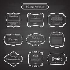 Vector of vintage frame set on chalkboard retro background. Calligraphic design elements.