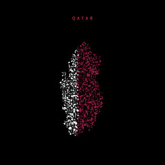 Qatar flag map, chaotic particles pattern in the Qatari flag colors. Vector illustration