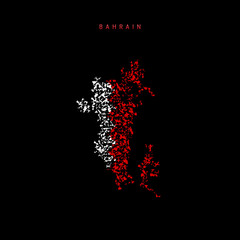 Bahrain flag map, chaotic particles pattern in the Bahraini flag colors. Vector illustration