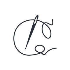 Needle with thread. Fruitful business cooperation. Performing subtle creative work. Iron leader and flexible team. Vector linear icon isolated on white background.