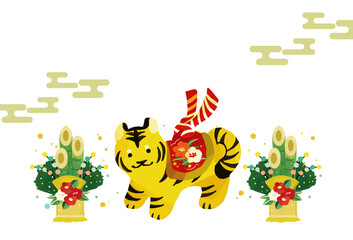 2022年　寅年の年賀状　かわいい虎の張り子のベクターイラスト素材／縁起物／手書き
