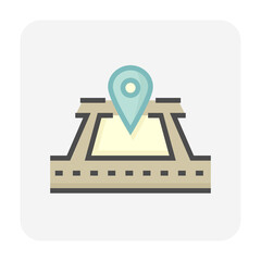 Land and gps pin vector icon. Consist of empty area, position pin point, road and location. Real estate or property for housing subdivision, development, owned, sale, rent, buy or investment. 64x64 px