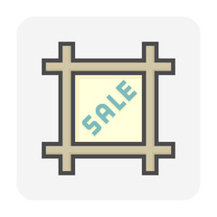 Land for sale vector icon. Foreclose real estate or property consist of empty land on roadside for development by housing construction, subdivision, owned, sale, rent, buy or investment. 64x64 pixel.
