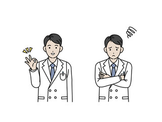 握手をする白衣を着た男性 医者 科学者 研究員 支援 協力 イラスト素材 Wall Mural Senryu