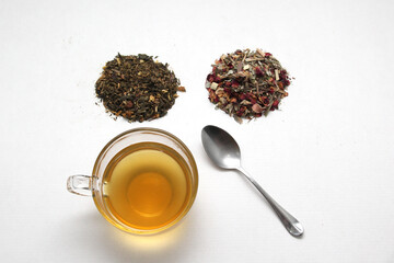 Infuser, glass cup, herbal tea, spoon, for relaxing, healing, slimming infusions
