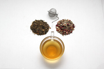 Infuser, glass cup, herbal tea, spoon, for relaxing, healing, slimming infusions
